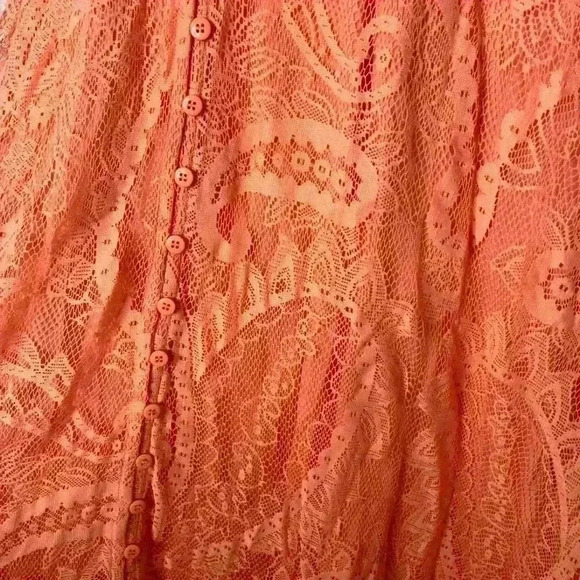 Torrid Coral Lace Crochet Button Front Layered Skater Dress 1 1X 14/16 - Picture 9 of 12